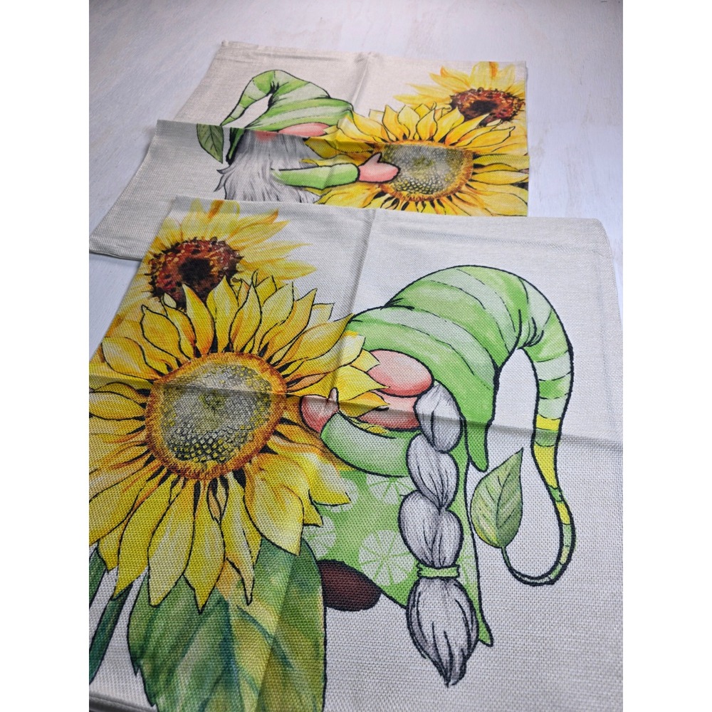 Sunflower Gnome Pillow Covers Set of 2 Burlap Linen 18x18 Cottagecore Boho Decor